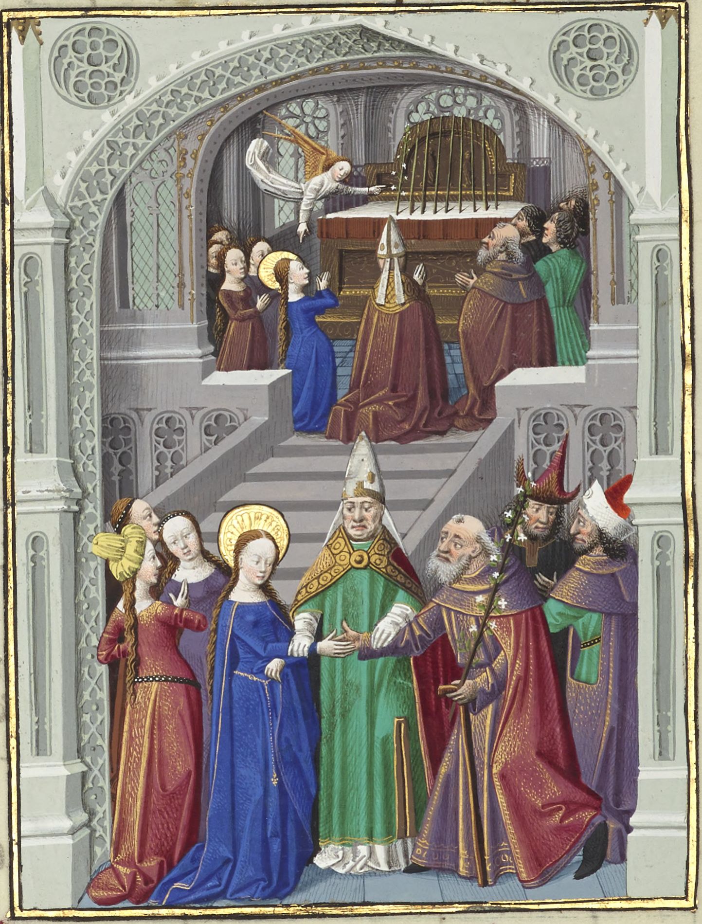 Illuminated manuscript. Wedding. Virgin Mary.