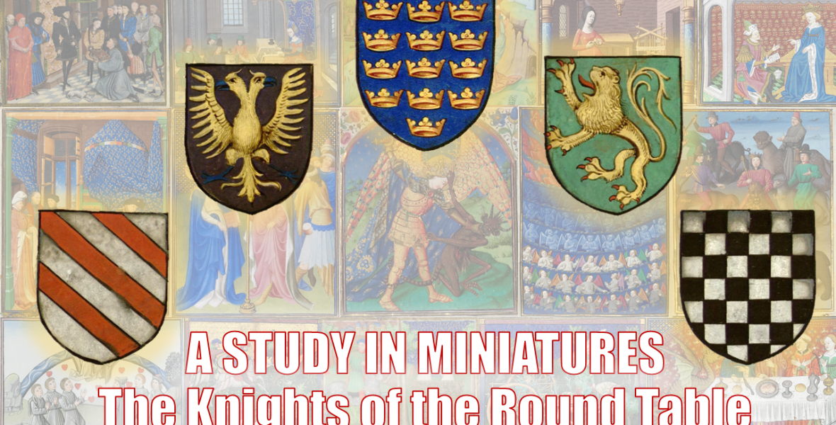 Heraldry. Héraldique. Knights of the Round Table. Chevaliers de la Table Ronde. Illumination. Enluminure. Medieval manuscript. Manuscrit médiéval.
